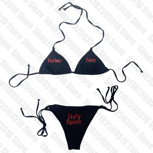 Swimsuit Women Sexy Bikini Set letter print Padded Bra Thong Two Pieces Swimwear Beachwear Bathing Suit Femme
