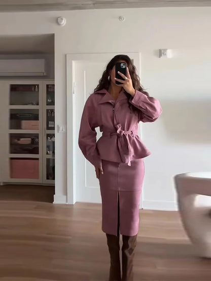 Women's Faux Suede Cropped Trench Coat Jacket Belted Notched Lapel Lace-up Retro Chic Outerwear Spring New High Street Outfit