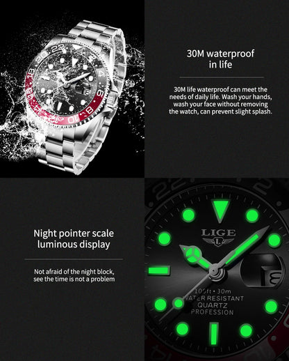 LIGE Top Brand Fashion Mens Watch Business Luxury Quartz Wristwatches Luminous Waterproof Sports Watches Mens Gifts Reloj Hombre