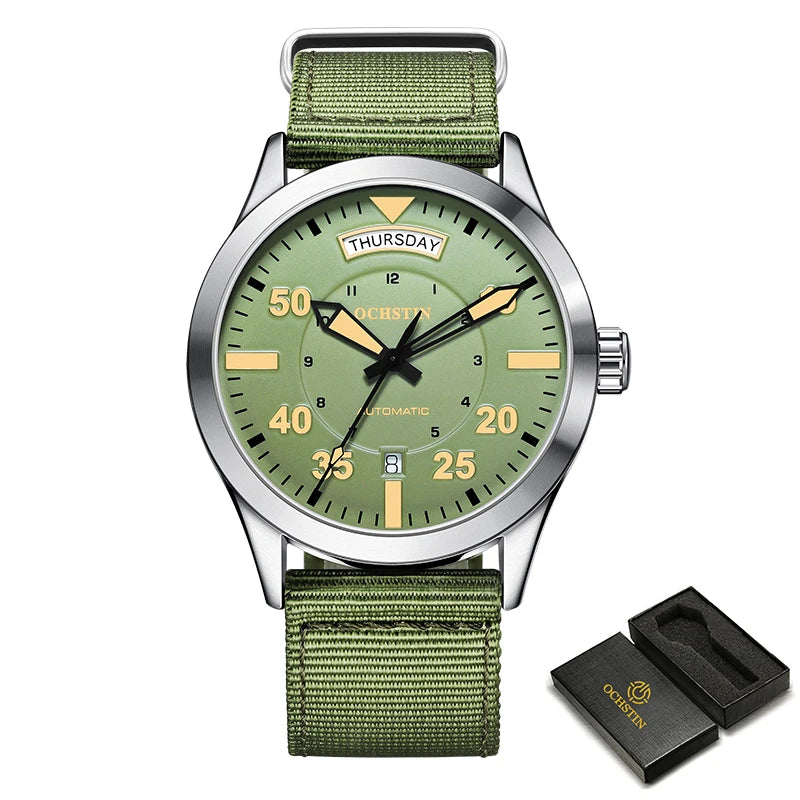OCHSTIN New Top Brand Automatic Mechanical Watches for Men Military Nylon Strap Pilot Watch Male Auto Date Day Relogio Masculino