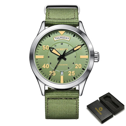 OCHSTIN New Top Brand Automatic Mechanical Watches for Men Military Nylon Strap Pilot Watch Male Auto Date Day Relogio Masculino