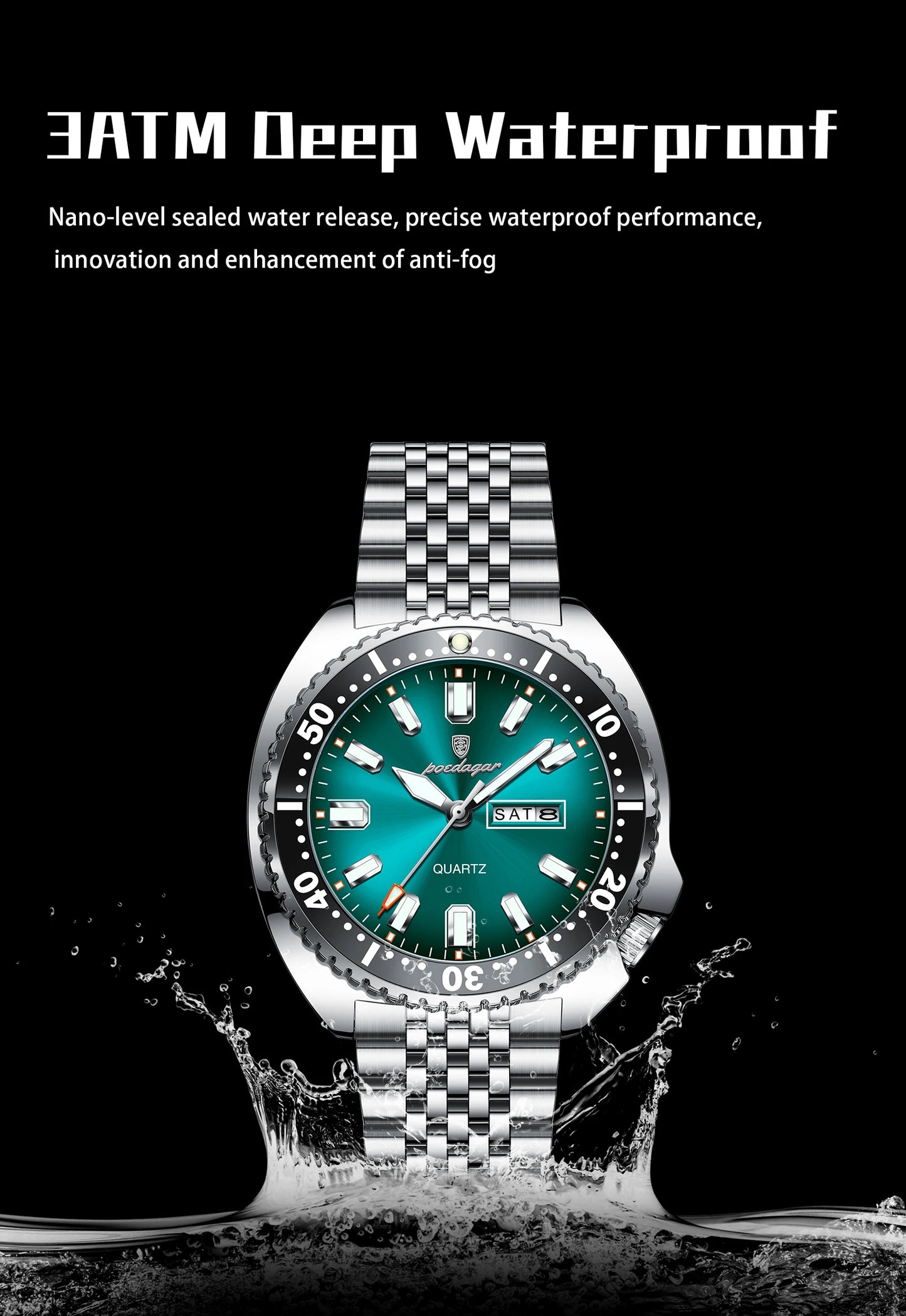 POEDAGAR Luxury Brand Men Clock Date Week Fashion Quartz Male Wristwatch Luminous Waterproof Stainless Steel Men's Watches Reloj