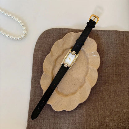 Rectangular Diamond-set Women's Quartz Watch High-end Temperament Simple Fashionable Watches Belt Wristwatch Match Items Gifts