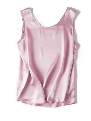 SuyaDream. Women Basic Cozy Tanks, 100%Real Silk, O neck Sleeveless Chic T Shirt, 2025 Solid Summer Vests, White, Pink, Beige