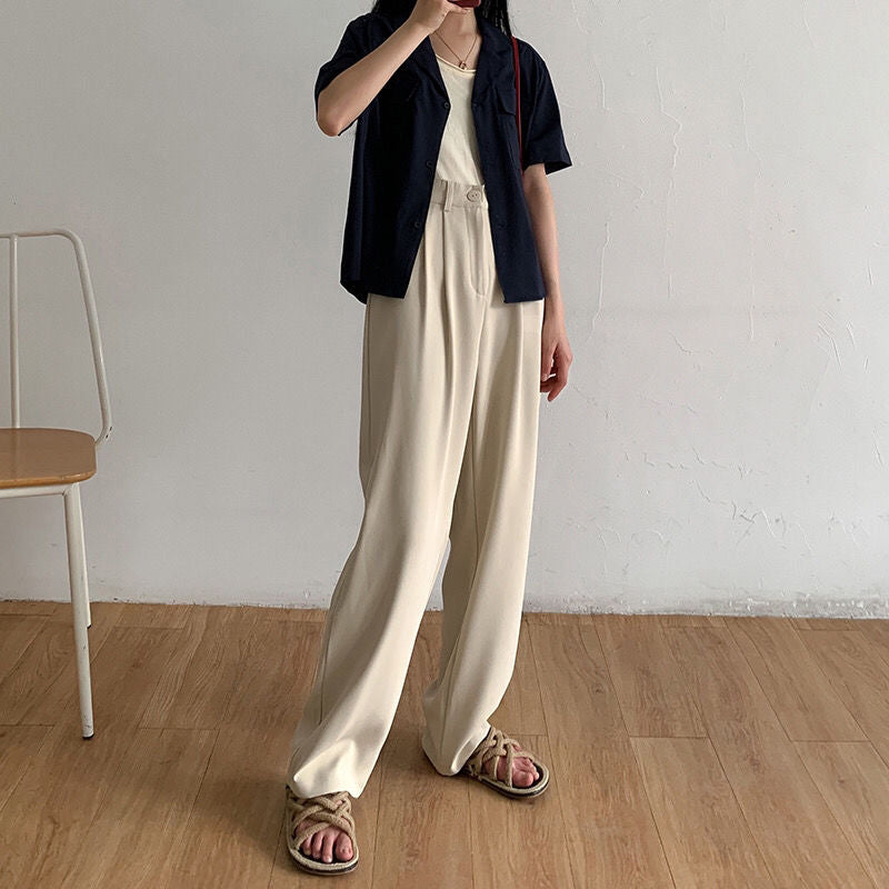 High Waist Women Suit Pants Fall Straight Office Ladies Korean Fashion Trousers Casual Button Loose Female Black Pants New