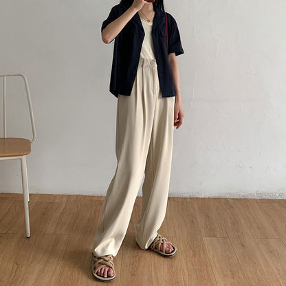 High Waist Women Suit Pants Fall Straight Office Ladies Korean Fashion Trousers Casual Button Loose Female Black Pants New