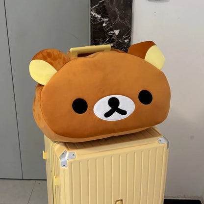 Kawaii Rilakkuma Plush Tote Bag Cute Brown White Bear Cartoon Handbag Soft Casual Shoulder Bag For Women Girl Large Capacity