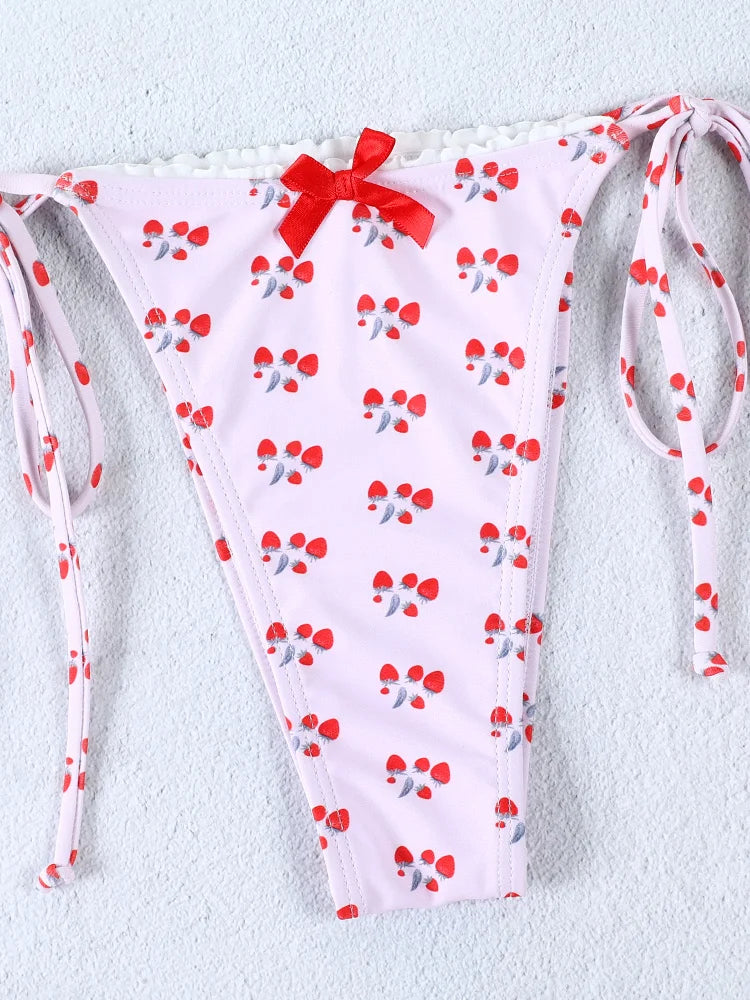 Triangle Bikinis Bow Swimsuit Women Sexy Swimwear Bandage Bikini Set Summer Biquini Female Beachwear Low Waist Thong Swimsuits