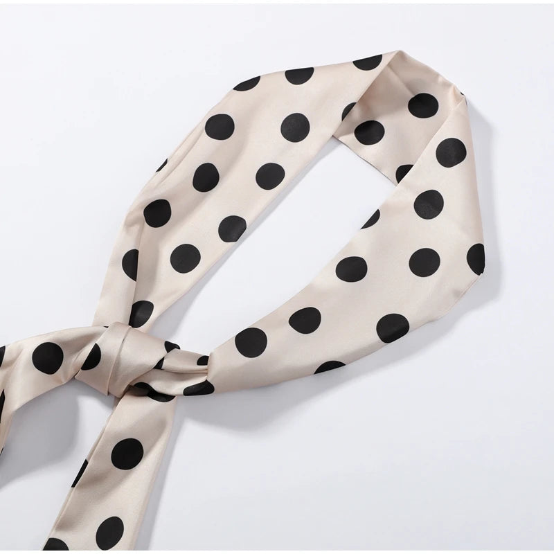 Satin Polka Dots V Neck Maxi Dress Suit Women Elegant Ribbon Full Sleeve Blouse Waist Cinching Long Skirt 2026 Lady Party Outfit