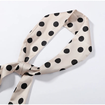Satin Polka Dots V Neck Maxi Dress Suit Women Elegant Ribbon Full Sleeve Blouse Waist Cinching Long Skirt 2026 Lady Party Outfit