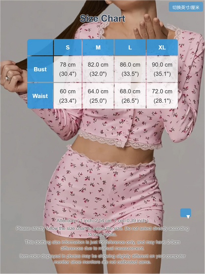 Women’s French Floral Lace Two Piece Set Long Sleeve Cardigan and Shorts Elegant Fashion Outfit Casual Chic Ladies Clothing