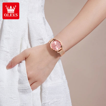 OLEVS 5189 Quartz Watch for Women Diamond Love Heart Design Fashion Elegant Rose Gold Mesh Steel Strap Waterproof Ladies Watches