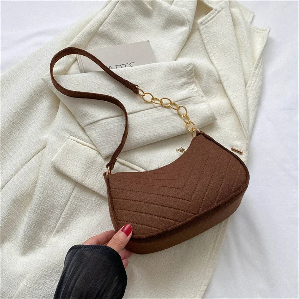 Women's Mini Felt Shoulder Bag - Ergonomic Underarm Saddlebag Purse Shoulder Pouch Simple Light Weigh Underarm Bag
