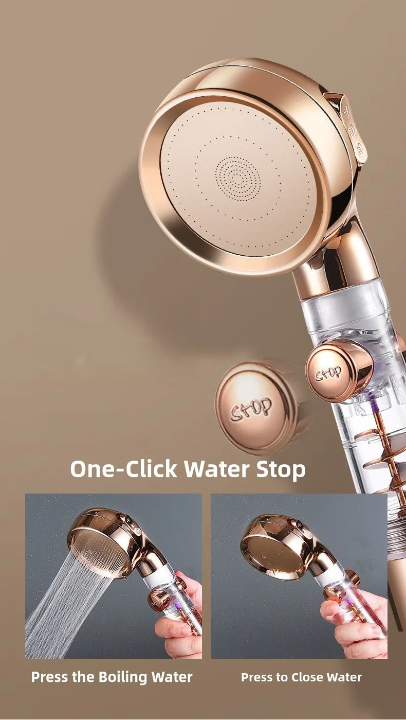 3 Modes High Pressure Shower Head Gold Water Saving Showerhead with Stop Button Eco Filter Shower Head Bathroom Accessories