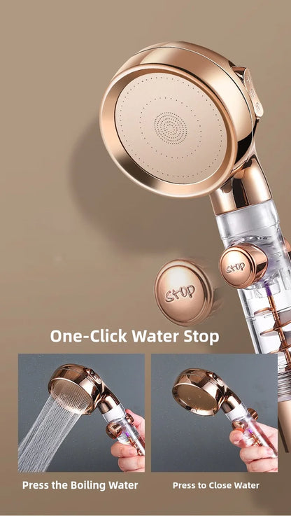 3 Modes High Pressure Shower Head Gold Water Saving Showerhead with Stop Button Eco Filter Shower Head Bathroom Accessories