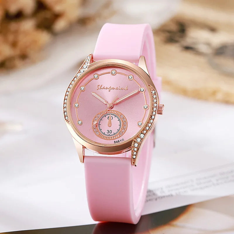Luxury Rhinestone Women Watches Fashion Silicone Band Quartz Wristwatch for Ladies Clock Reloj Mujer（Without Box）