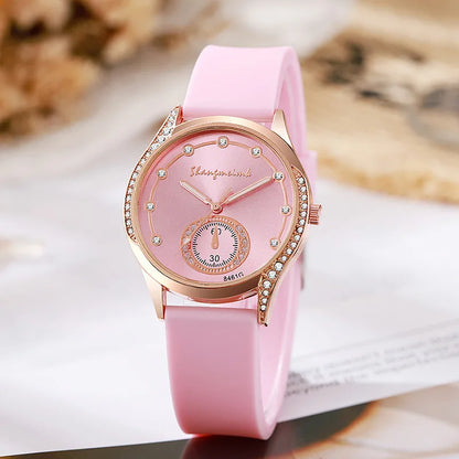 Luxury Rhinestone Women Watches Fashion Silicone Band Quartz Wristwatch for Ladies Clock Reloj Mujer（Without Box）