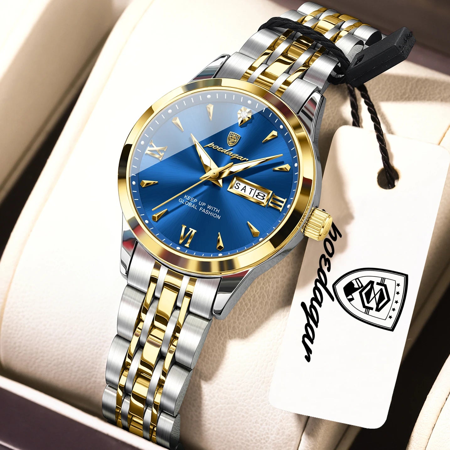 POEDAGAR Elegant Woman Watch Waterproof Luminous Date Week Ladies Wristwatch Stainless Steel Quartz Fashion Women's Watches Gift