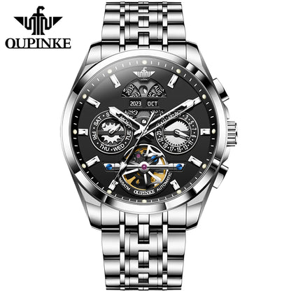 OUPINKE 3251 Men's Watches Flywheel Automatic Mechanical Original Wristwatch for Man Waterproof Luminous Perpetual Dual Calendar