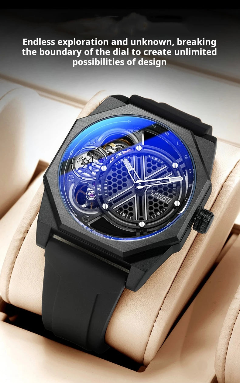 Pentagram Rotation Designer Luxury Luminous Automatic Movement Mechanical Clock High Quality Waterproof Silicone Men's Watches