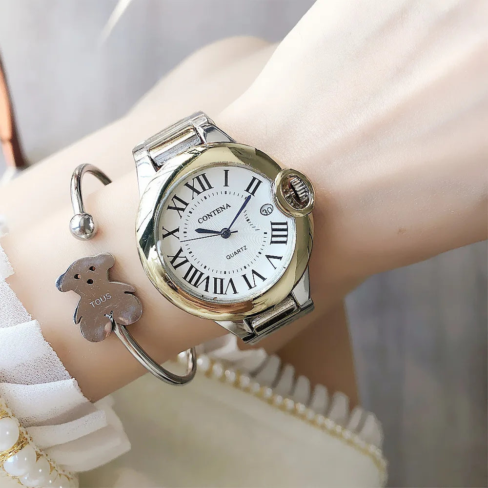 New Top Brand Luxury Stainless Steel Men and Women Luxury Atmosphere Quartz Watches Fashion Women Date Watch Suit Gift for Women