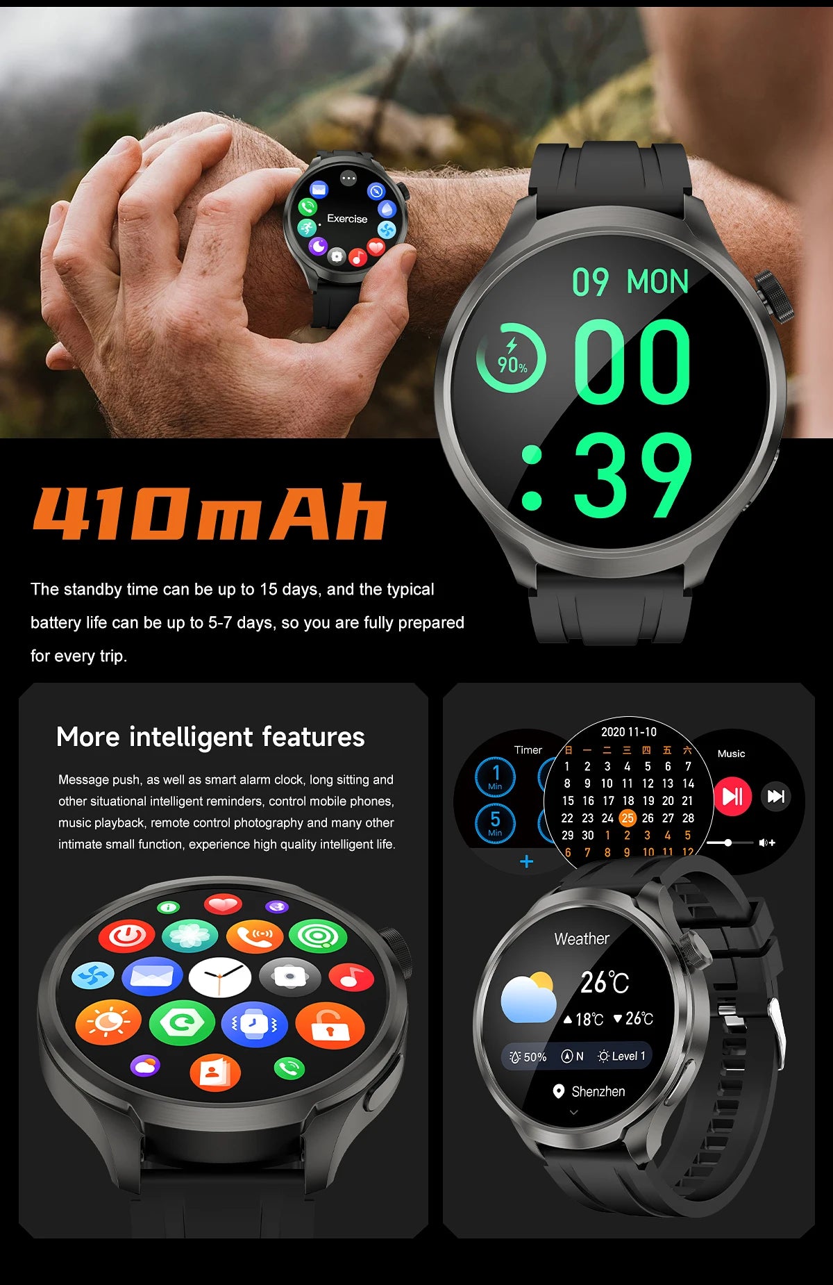 New 1.85"AMOLED NFC GPS Smart Watches For man IP68 Waterproof Blood Pressure Body Temperature Sport Fitness tracker Smart Watch