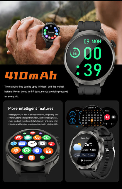 New 1.85"AMOLED NFC GPS Smart Watches For man IP68 Waterproof Blood Pressure Body Temperature Sport Fitness tracker Smart Watch