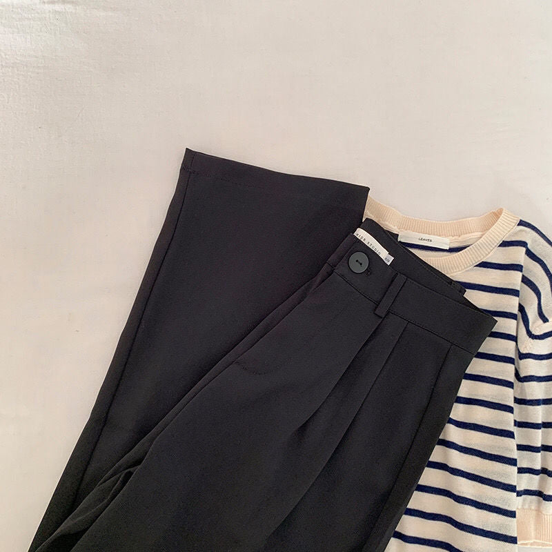 High Waist Women Suit Pants Fall Straight Office Ladies Korean Fashion Trousers Casual Button Loose Female Black Pants New