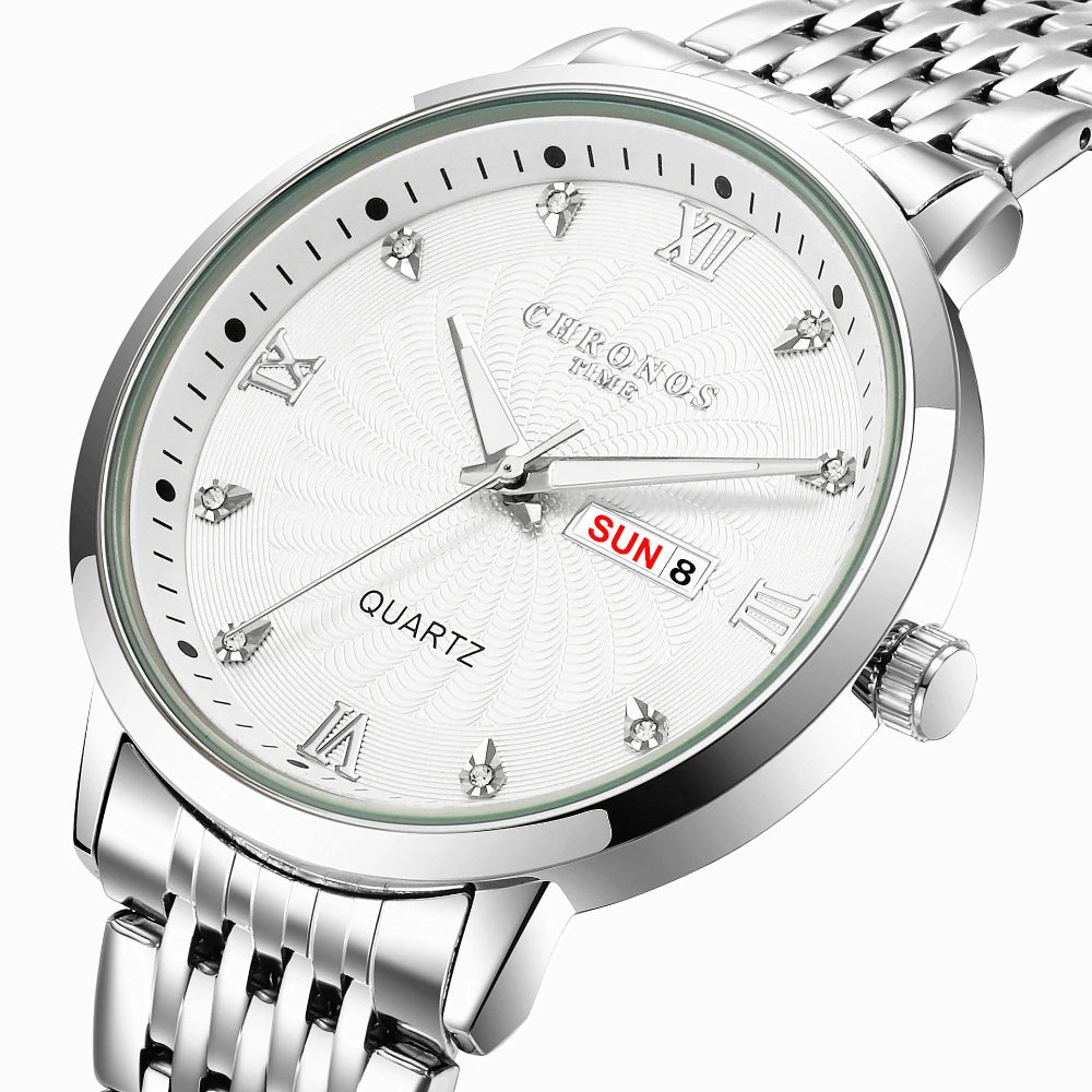 CHRONOS Mens Watch Waterproof Stainless Steel Business Men Wrist Watches with Calendar Auto Date Quartz Classic Office Timepiece