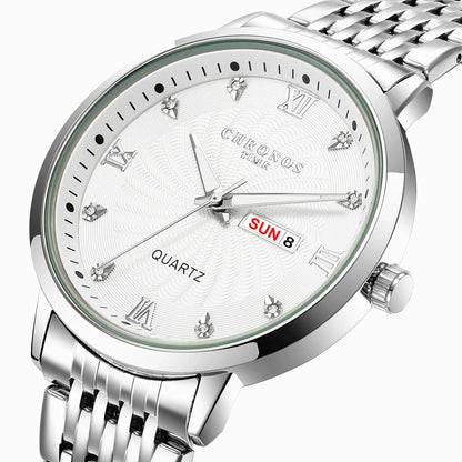 CHRONOS Mens Watch Waterproof Stainless Steel Business Men Wrist Watches with Calendar Auto Date Quartz Classic Office Timepiece
