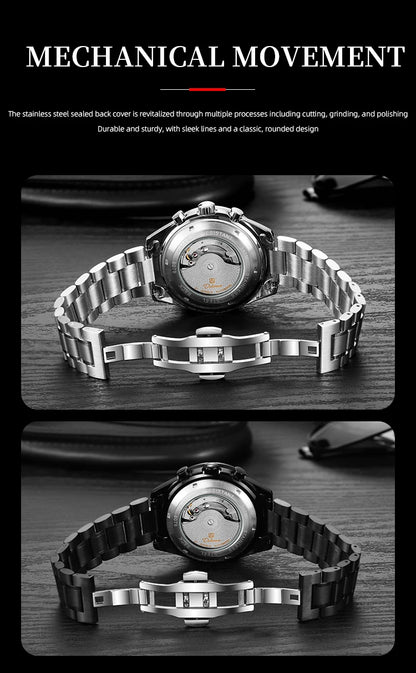 Automatic Watch for Men Stainless Steel Luminous Waterproof Moon Phase Man Watches Luxury Men's Mechanical Wristwatch