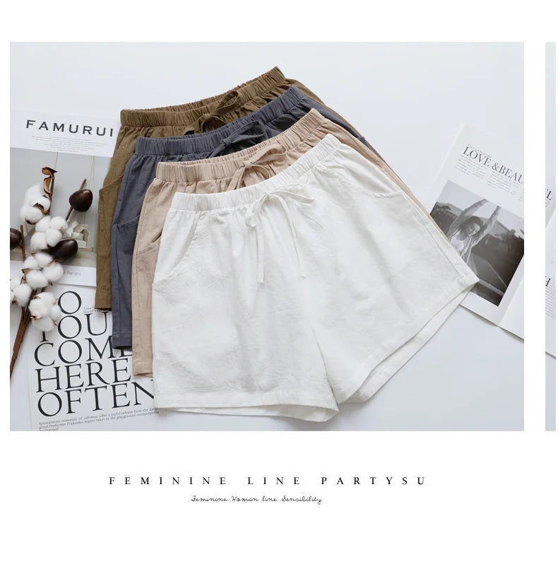 Summer Cotton Linen Shorts Women High Waist Oversize Shorts Short Pants Women Fashion Casual Sports Shorts Female S-XL