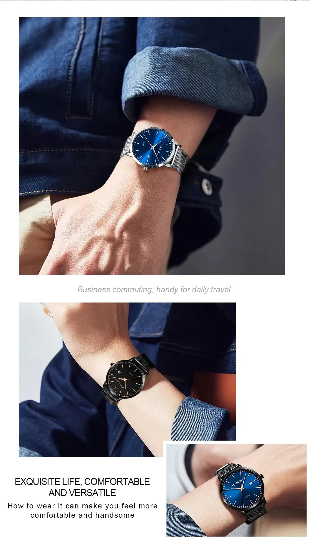 Watch for Men, Stainless Steel 40mm with Mesh Strap Mens Watches,Classic Ultra Slim 7mm Men's Wrist Watches Automatic Minimalist