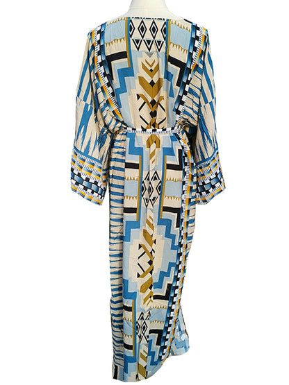 2025 Beach Kimono Cover-up Loose Swimsuit Cover Up Front Open Belt Kaftan Robe Plage Beach Pareos Dress Tunic Beach Wear