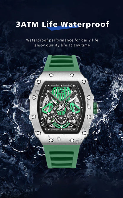 RUIMAS Tonneau Dial Automatic Movement Watches for Men Fashion Sport Mechanical Wristwatch Waterproof Clock Reloj Hombre 341