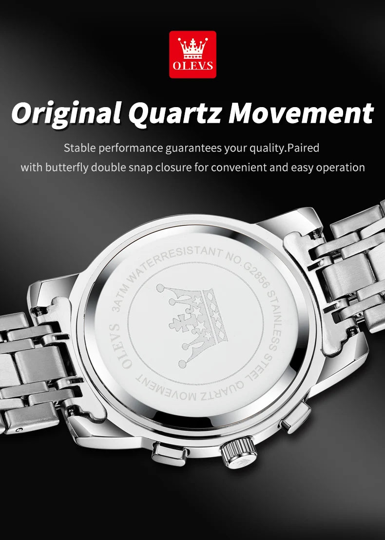 OLEVS 2856 Original Watches Man Multifunctional Chronograph Quartz Watch Waterproof Luminous Moon Phase Watches For Man Reloj