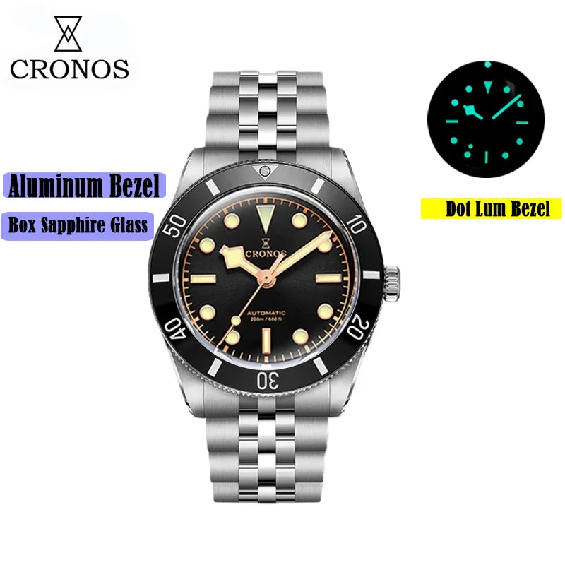 2025 Cronos Luxury Men's Watches 37mm Diver BB54 Vintage Automatic Matt/ Aluminum Bezel Female End Links Sapphire 20 Bar L6033