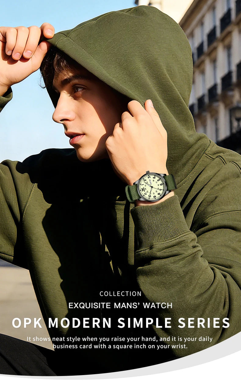 OPK 6090 Quartz Watches for Man Fashion Casual Nylon Webbing Watchband Dual Calendar Waterproof Luminous Men's Sports Watches