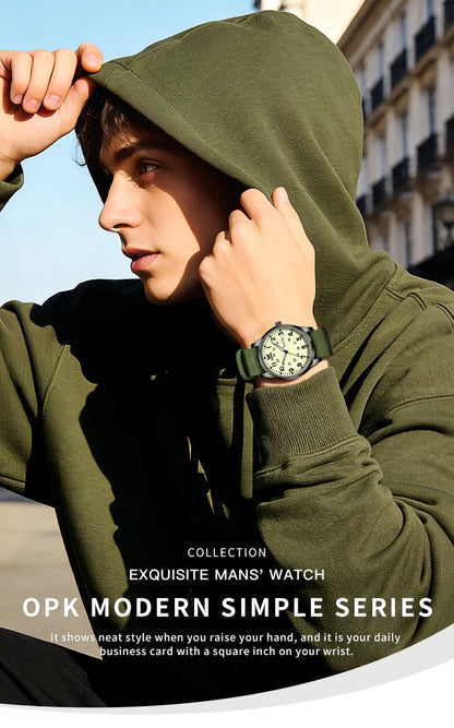 OPK 6090 Quartz Watches for Man Fashion Casual Nylon Webbing Watchband Dual Calendar Waterproof Luminous Men's Sports Watches
