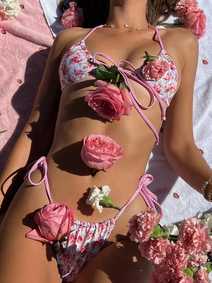 Rinabe Floral Print Bikini 2026 Biquini String Swimsuit High Cut Bikini Set Bathing Suit Women Swimwear High Waist Bikinis Beach
