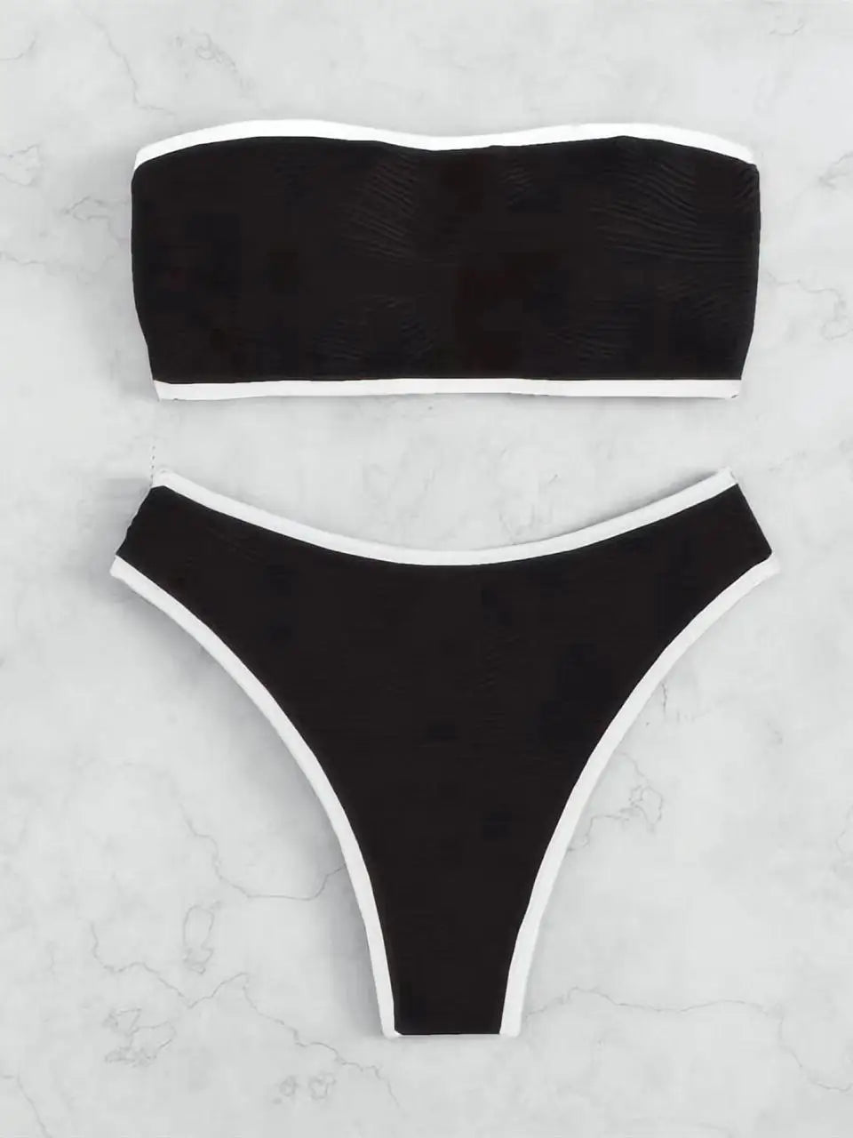 2026 Women Sexy Thong Swimsuit Push Up Swimwear Contrast Binding Bandeau Bikinis Female Bathing Suit Swimming Summer Beachwear