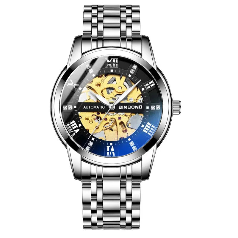 Bindond Mens Automatic Mechanical Watches Top Brand Luxury Stainless Steel Waterproof Hollow Male Wristwatches Relogio Masculino
