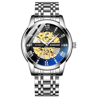 Bindond Mens Automatic Mechanical Watches Top Brand Luxury Stainless Steel Waterproof Hollow Male Wristwatches Relogio Masculino