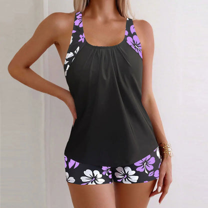 2025 New Women's Conservative Quick Dry Print Bikini Bottoms High Waist Floral Polyester Swimsuit Triangle Panty Cross Border