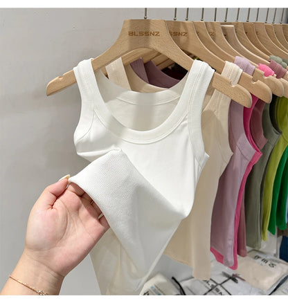 zjaiss Women Solid Round Neck Ribbed Tank Top Camisole Women 2026 Summer Basic Elastic Tank Top O Neck Solid Tank Top