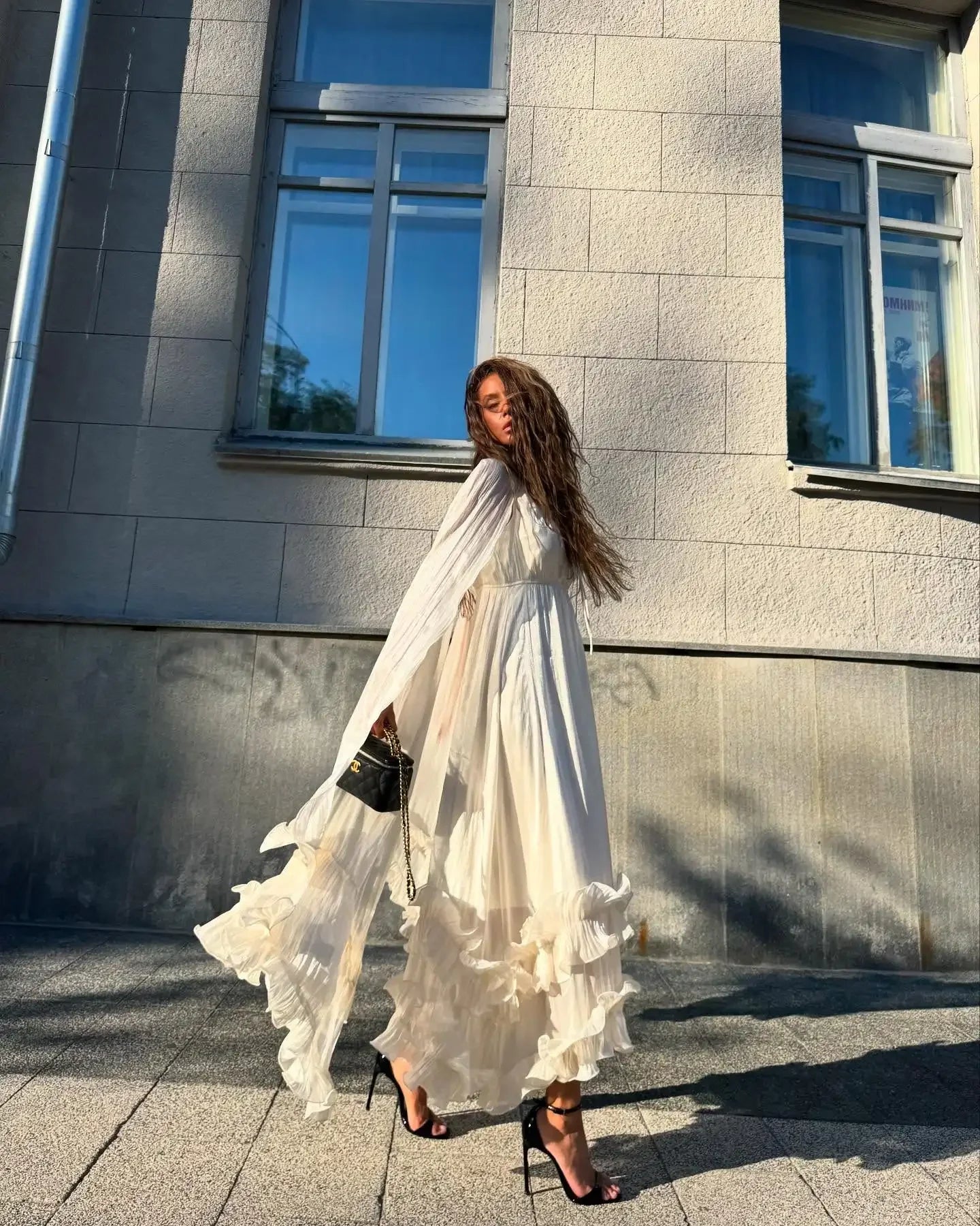 Elegant Ruffle V-neck Maxi Dress Women Chic Lapel Pleated Sleeveless High Waist Dresses Fashion 2025 Summer Lady Vacation Robes