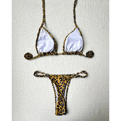 S - XL Leopard Halter Mini Micro Thong Bikini Women Swimwear Female Swimsuit Two-piece Bikini set Bather Bathing Suit Swim K5207