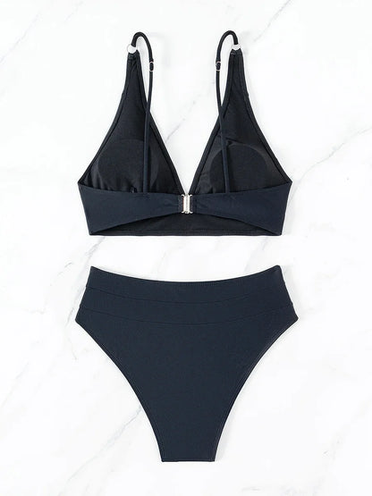 V Neck Bikinis 2024 Women High Waist Swimsuit Print Sexy Swimwear Female Bathers Bathing Swimming Swim Suit Beachwear Summer