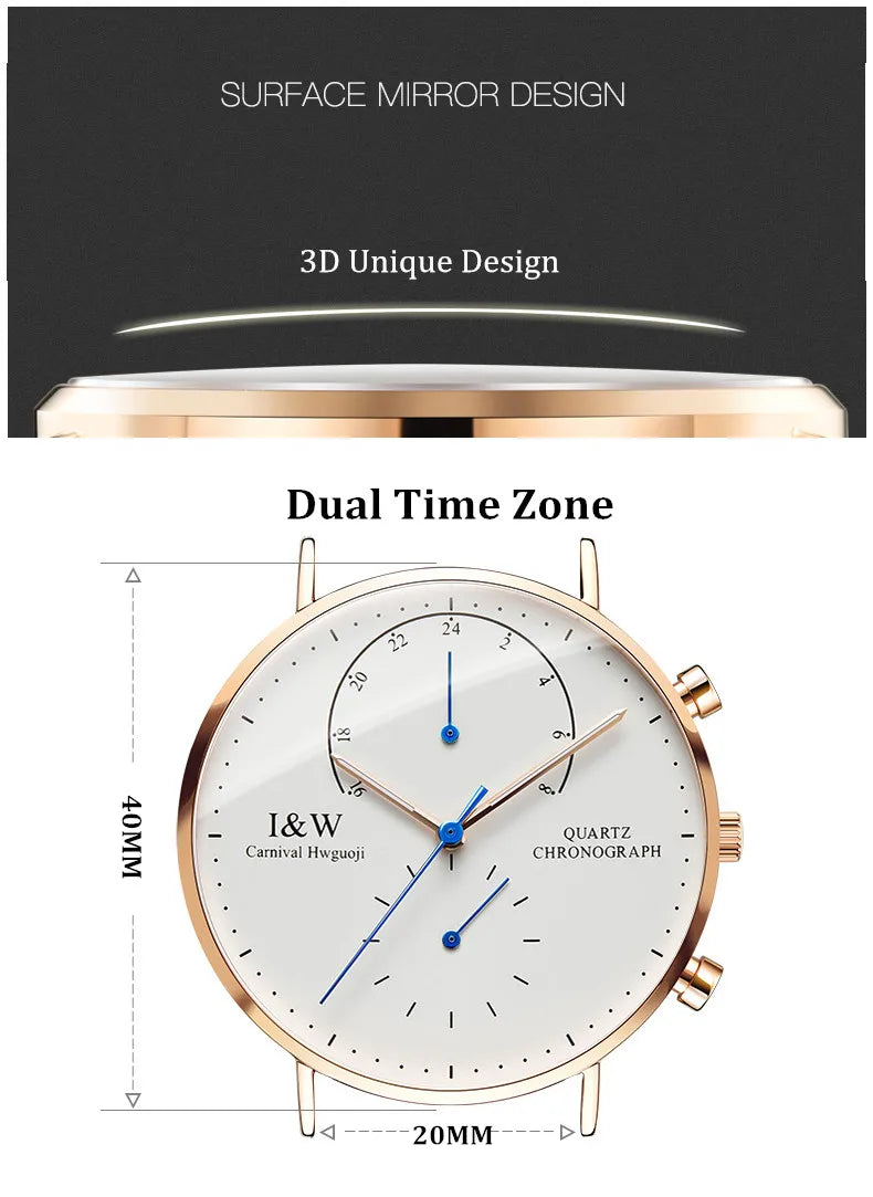 Carnival Brand Luxury Watches for Man Fashion Waterproof Rose Gold Silver Military Clock Men Quartz Wristwatches Reloj Hombre
