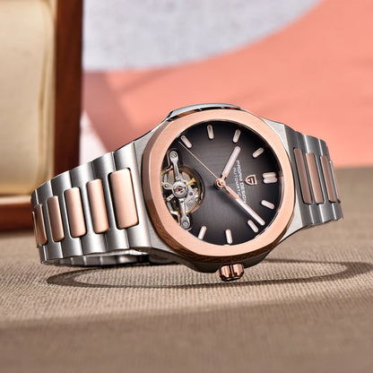 PAGANI DESIGN Tourbillon Men's Watches Rose Gold Top Luxury Automatic Watch For Men Mechanical Wristwatches AR Sapphire Luminous
